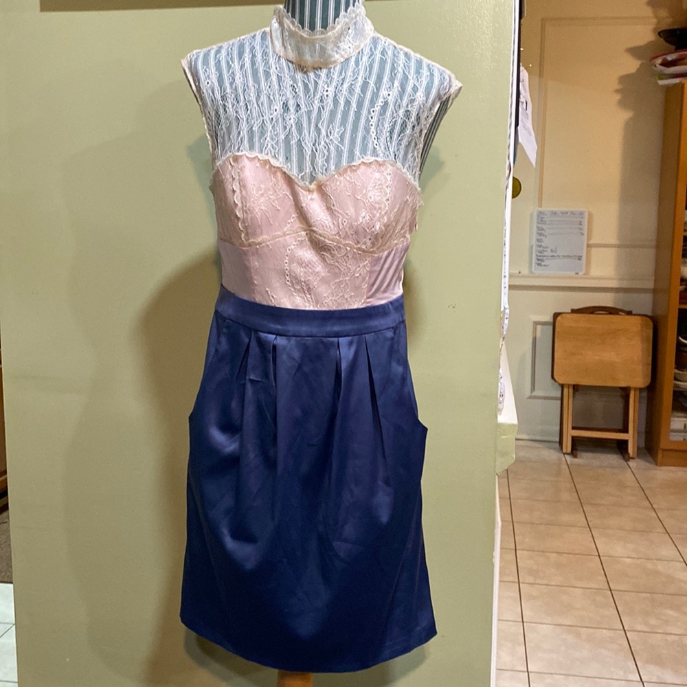 Very J small dress, tri-color with pockets and lacy top.